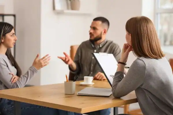 Image of couple access free mediation using family mediation voucher scheme Eccles