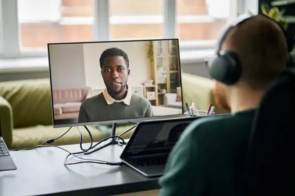 Man attending online mediation Eccles MIAMS session